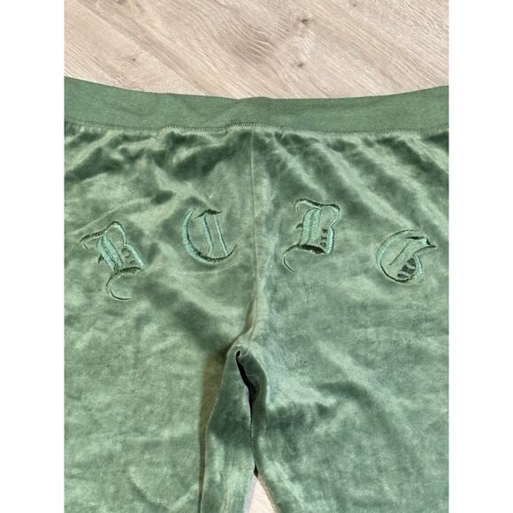 BCBGMaxazria Velour Lounge Pants Women's Sz M Green Drawstring Embroidered - Picture 3 of 4